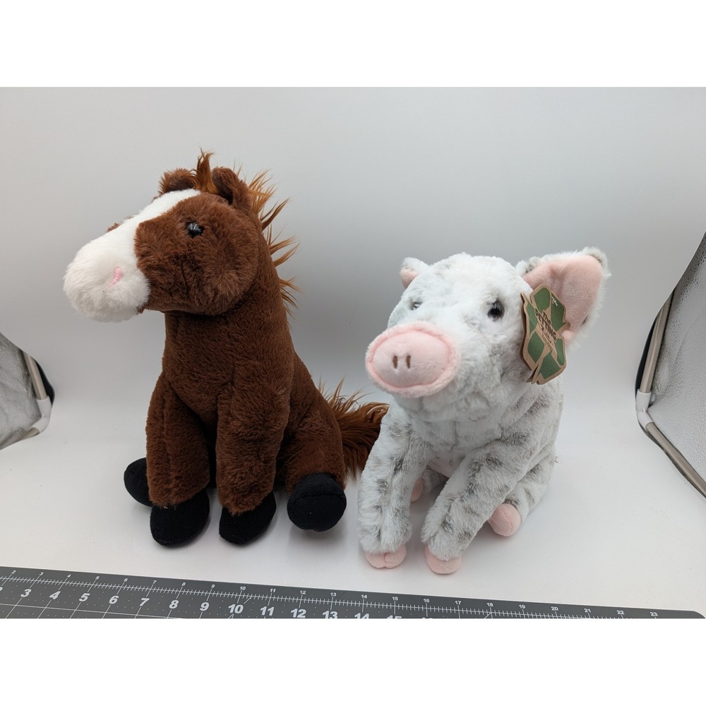 The Petting Zoo Plush Farm Animal‎ Lot Brown Horse Gray Spotted Pig